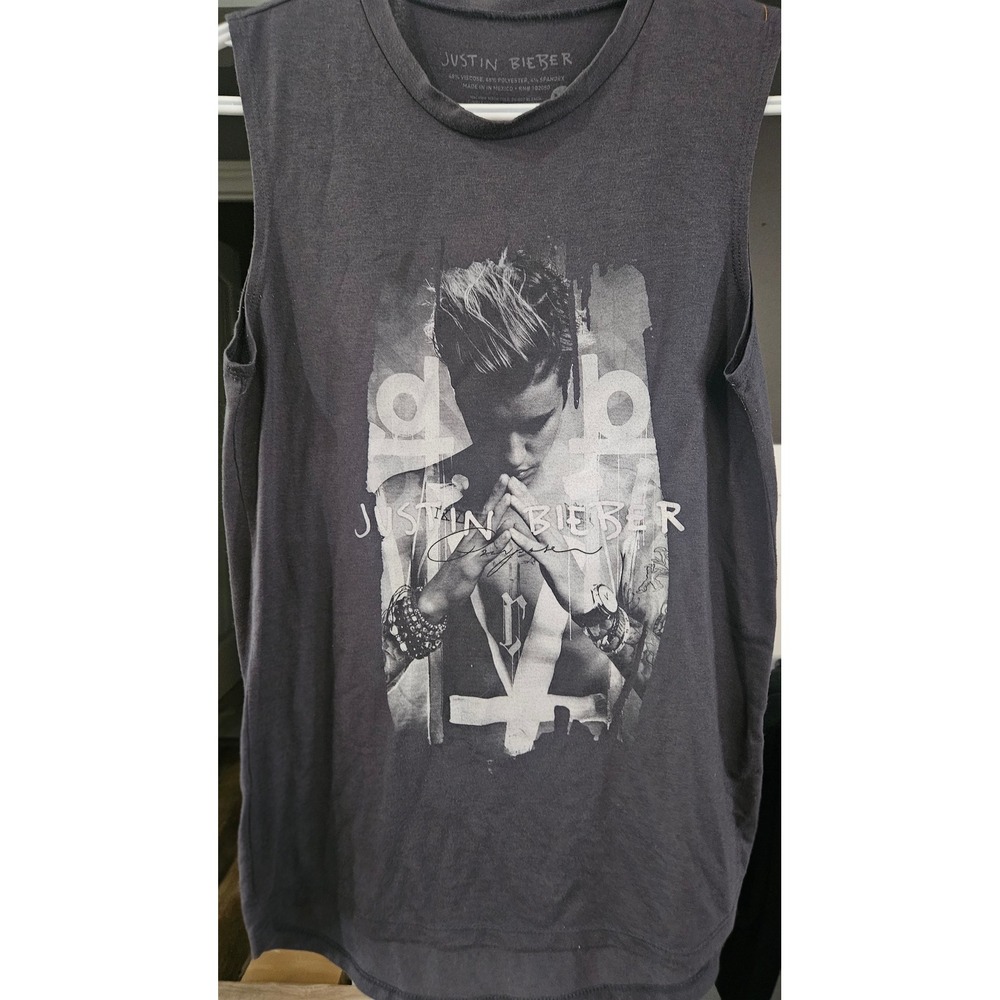 Justin Bieber Purpose Tour Graphic  Tank Top Charcoal Gray Sleeveless Shirt S